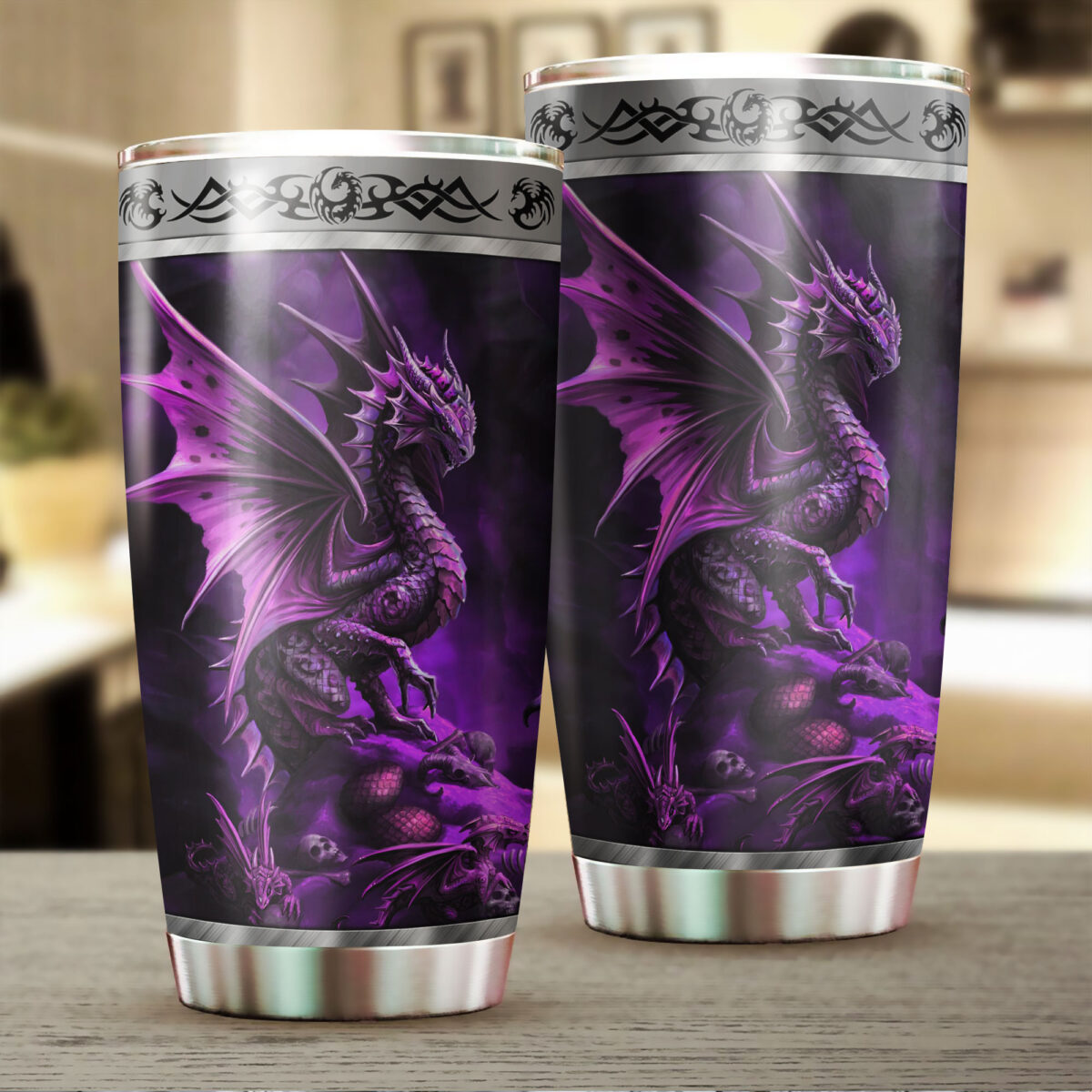 dragon purple all over print stainless steel tumbler 2