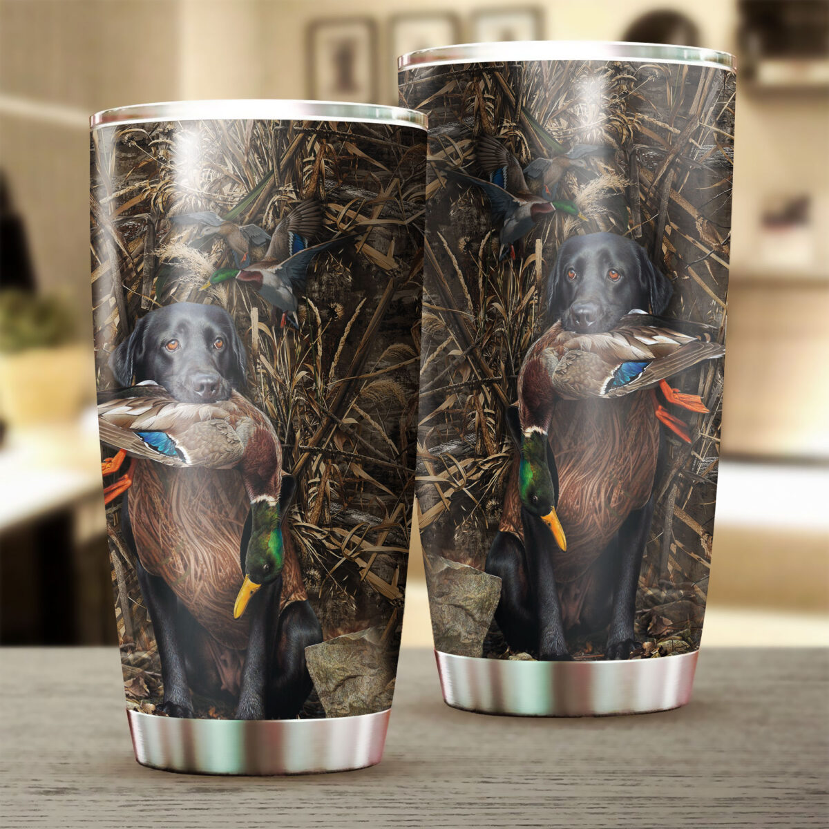 duck hunting dog camo all over print stainless steel tumbler 2