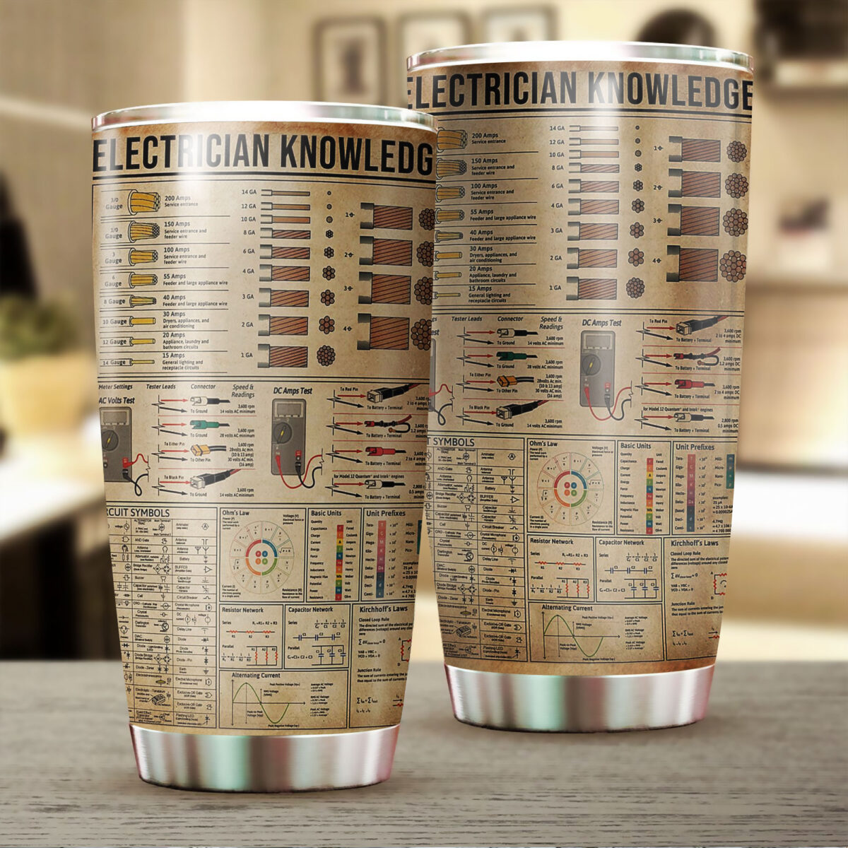 electrician knowledge all over print stainless steel tumbler 2