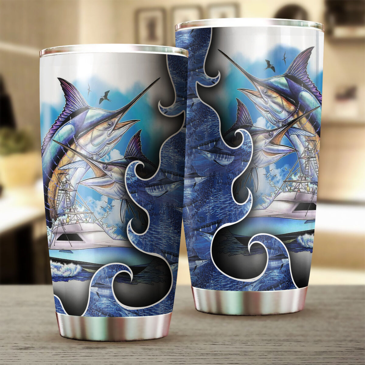 for fisher love fishing all over print stainless steel tumbler 2