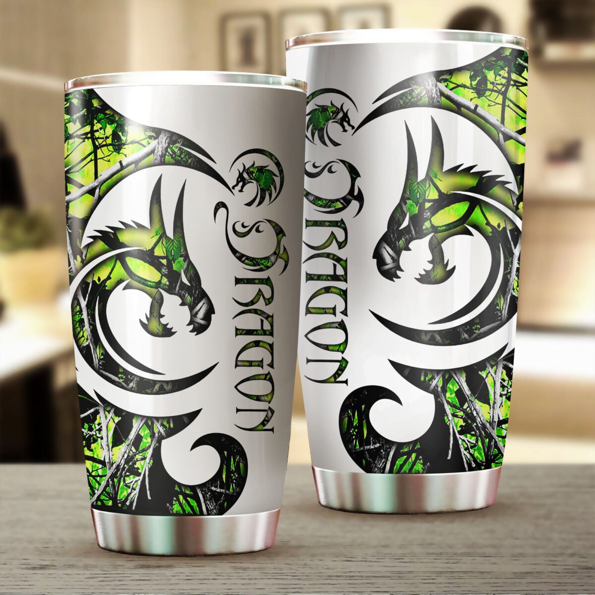 green neon dragon all over print stainless steel tumbler 2
