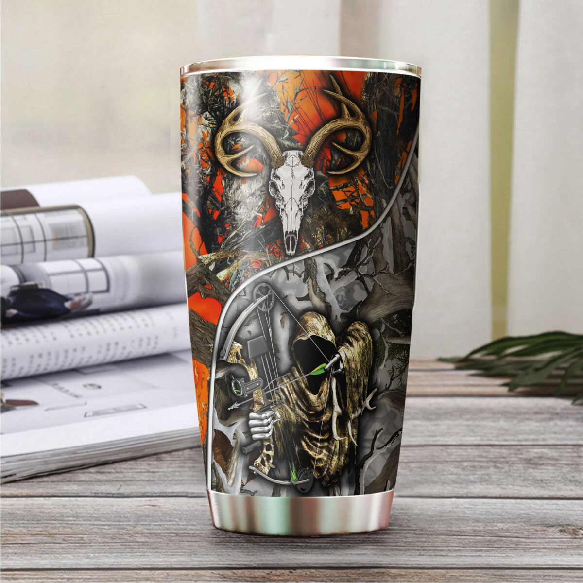 grim reaper bow hunter camo all over print stainless steel tumbler 3