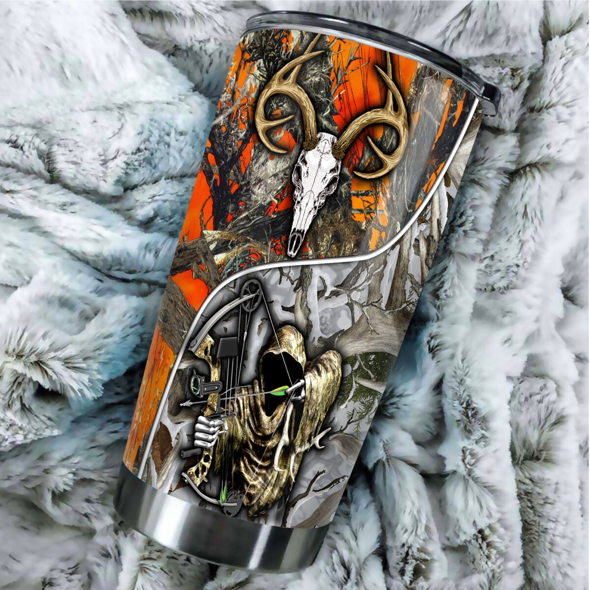 grim reaper bow hunter camo all over print stainless steel tumbler 4