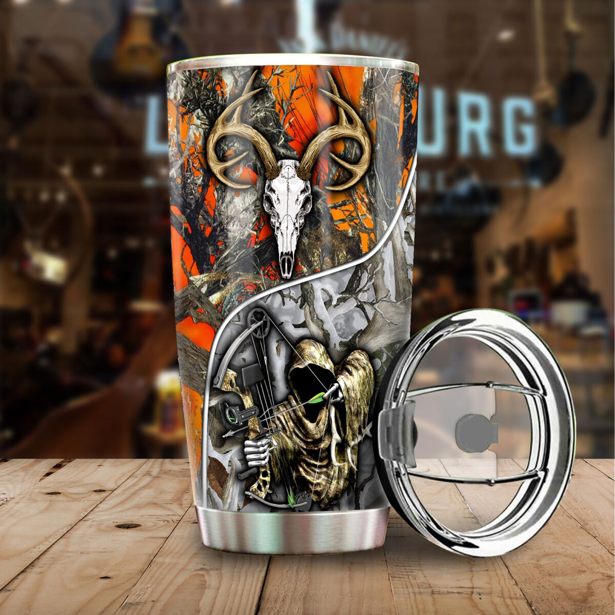 grim reaper bow hunter camo all over print stainless steel tumbler 5
