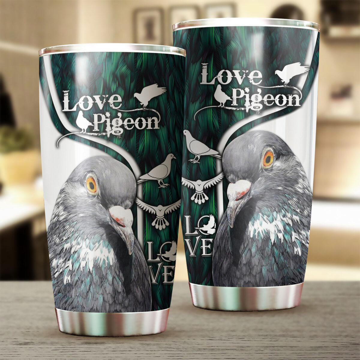 love pigeon all over print stainless steel tumbler 2