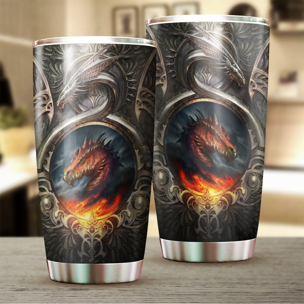 metal dragon fire all over print stainless steel tumbler 2
