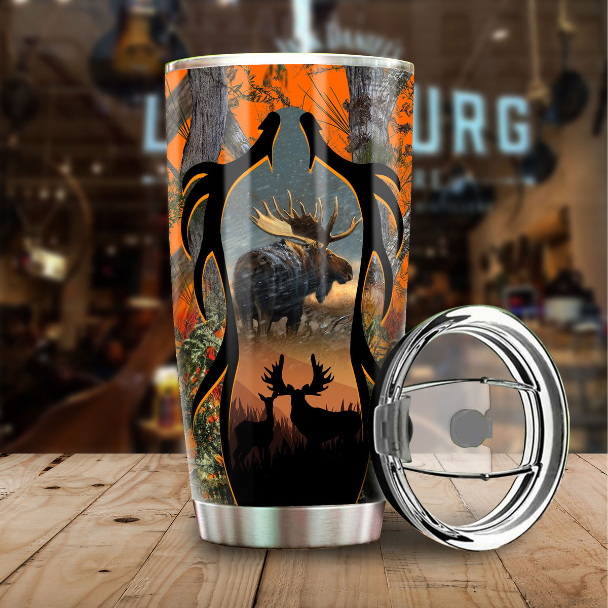 moose hunting camo version all over print stainless steel tumbler 2