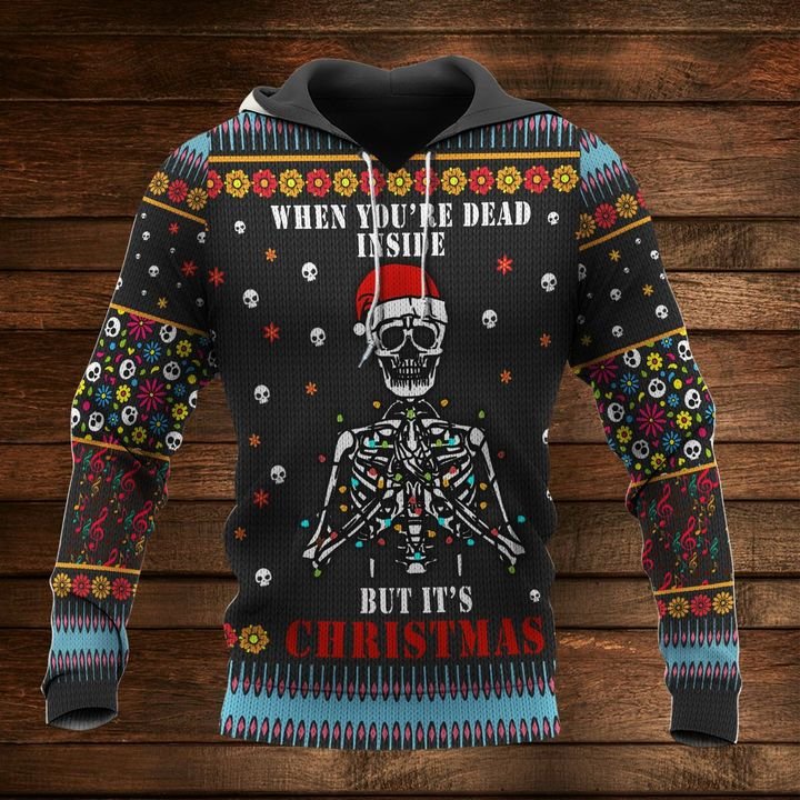 skull when youre dead inside but its christmas full printing shirt 1