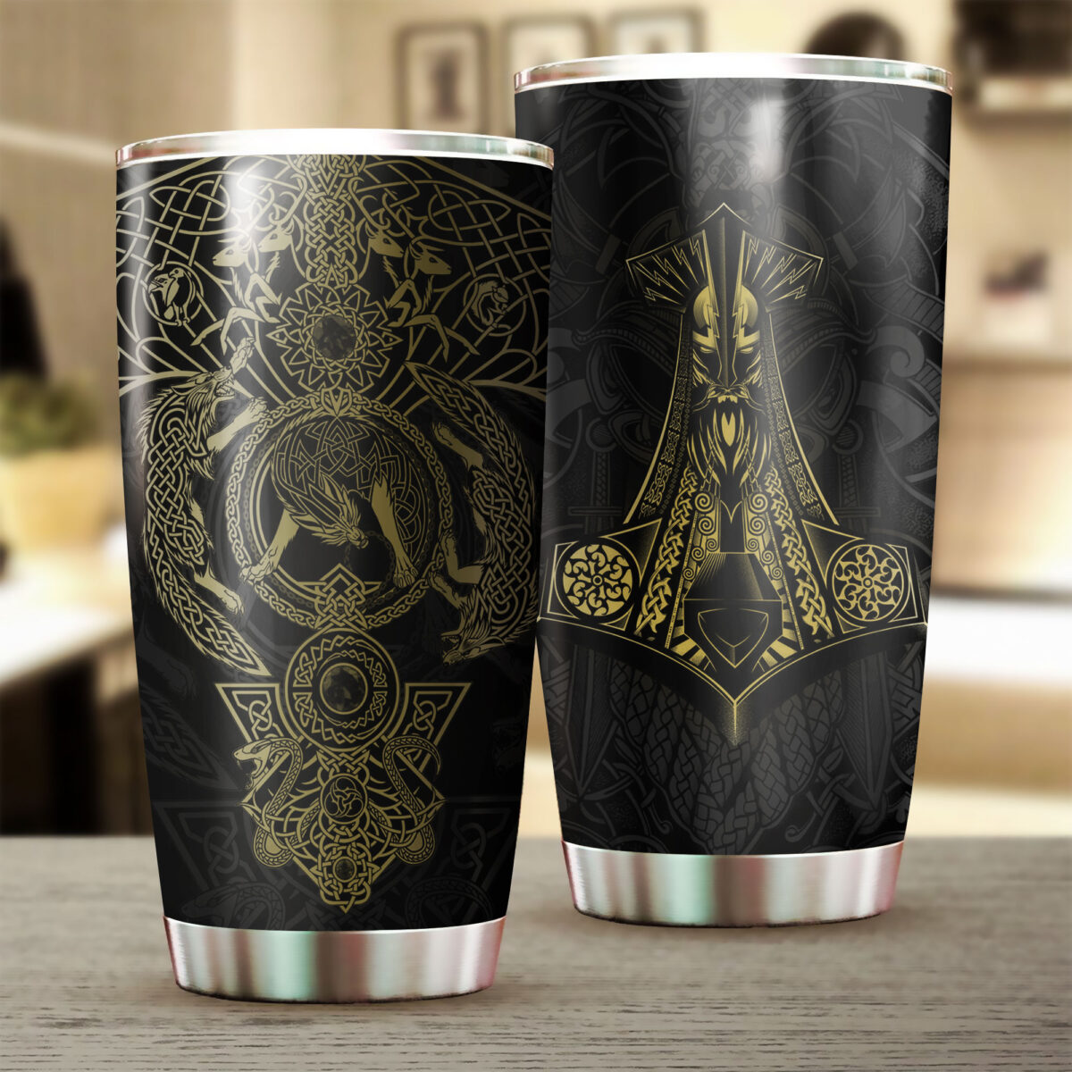 the wolf viking all over print stainless steel tumbler 2