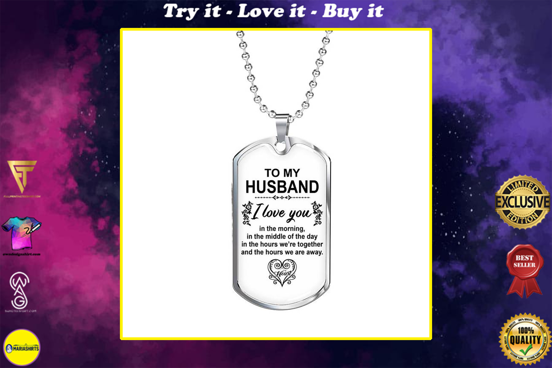 to my husband i love you in the morning heart dog tag