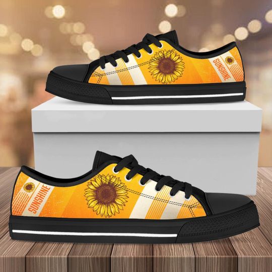 vintage sunflower full printing low top shoes 1