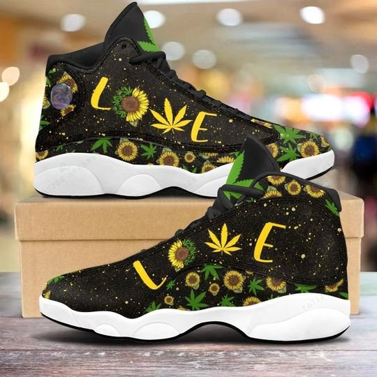 weed leaf sunflower love all over printed air jordan 13 sneakers 1