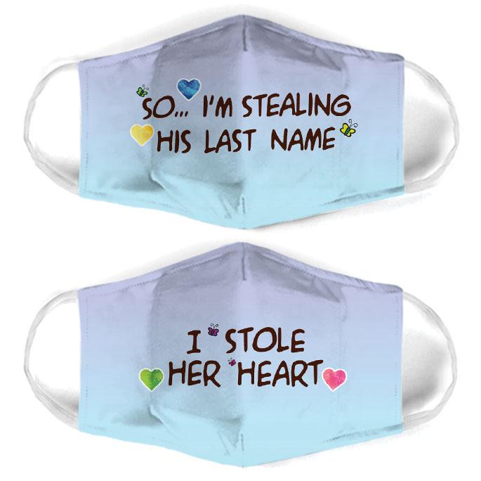 couple love i stole her heart all over print face mask 1