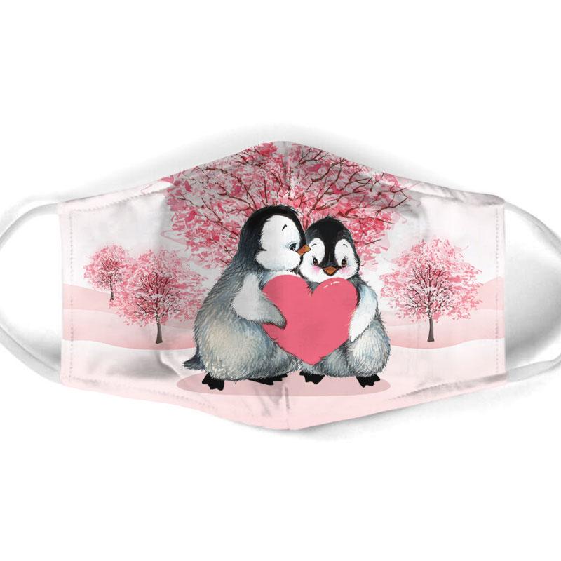 penguin couple love all over print face mask 1