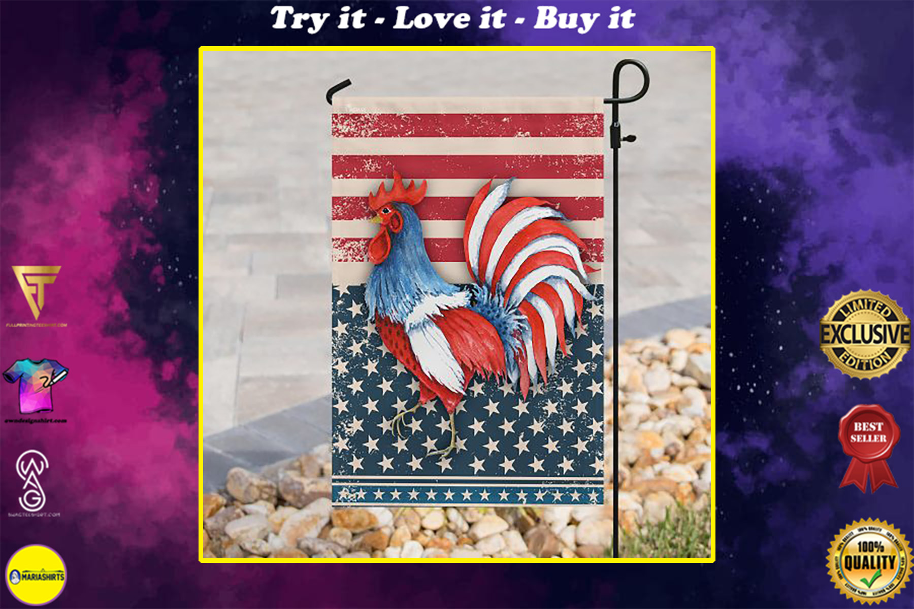 rooster american flag all over print flag