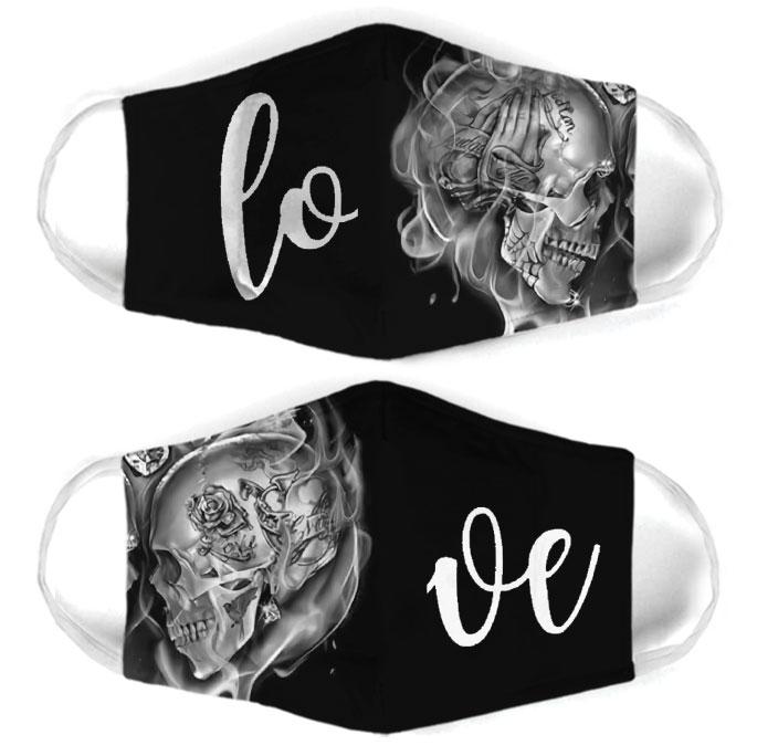 rose skull couple love all over print face mask 1