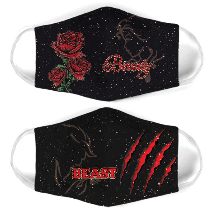 roses beauty and the beast for couple love all over print face mask 1