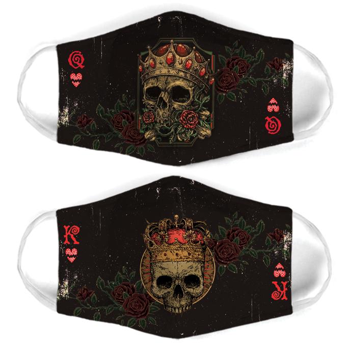 skull cards rose for couple love all over print face mask 1