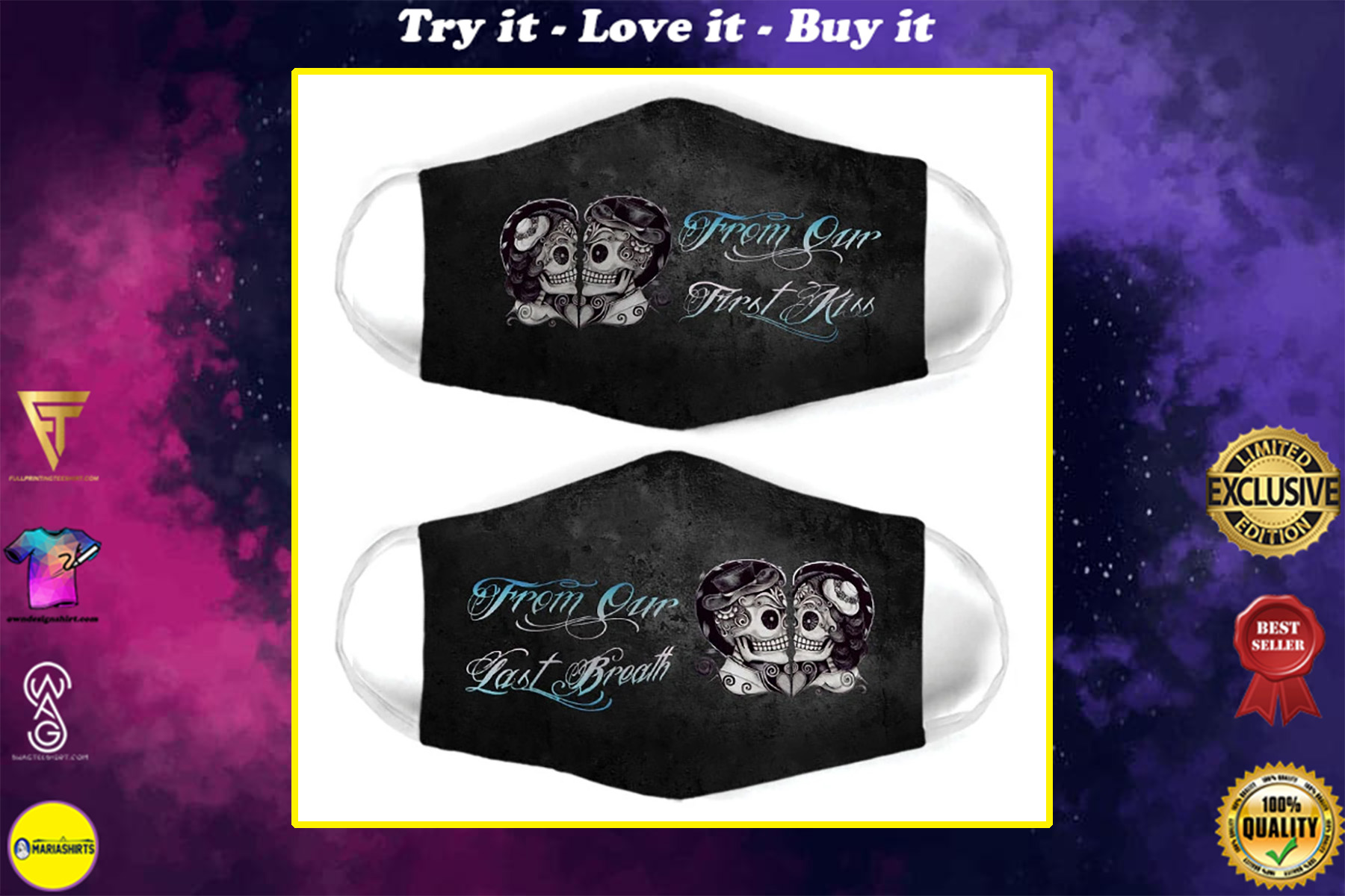 skull couple from our last breath all over print face mask