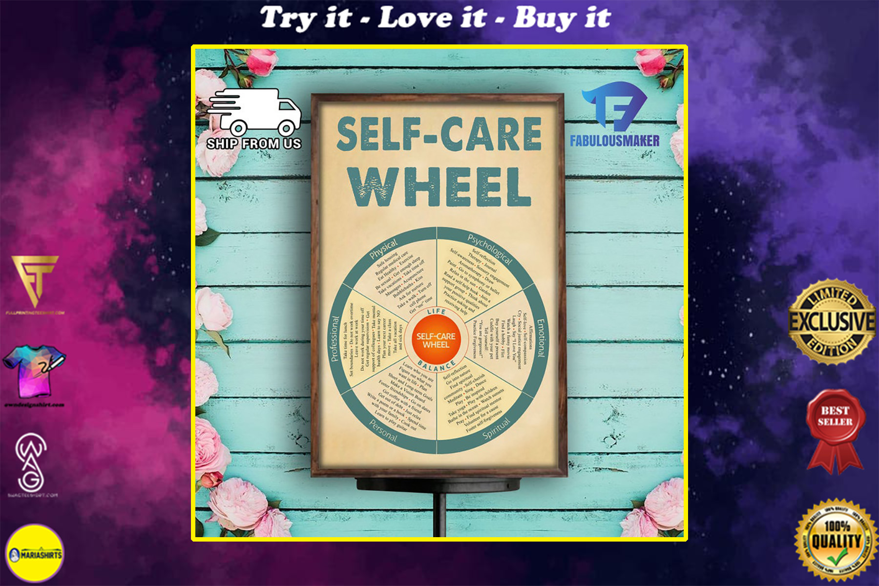social worker self-care wheel poster