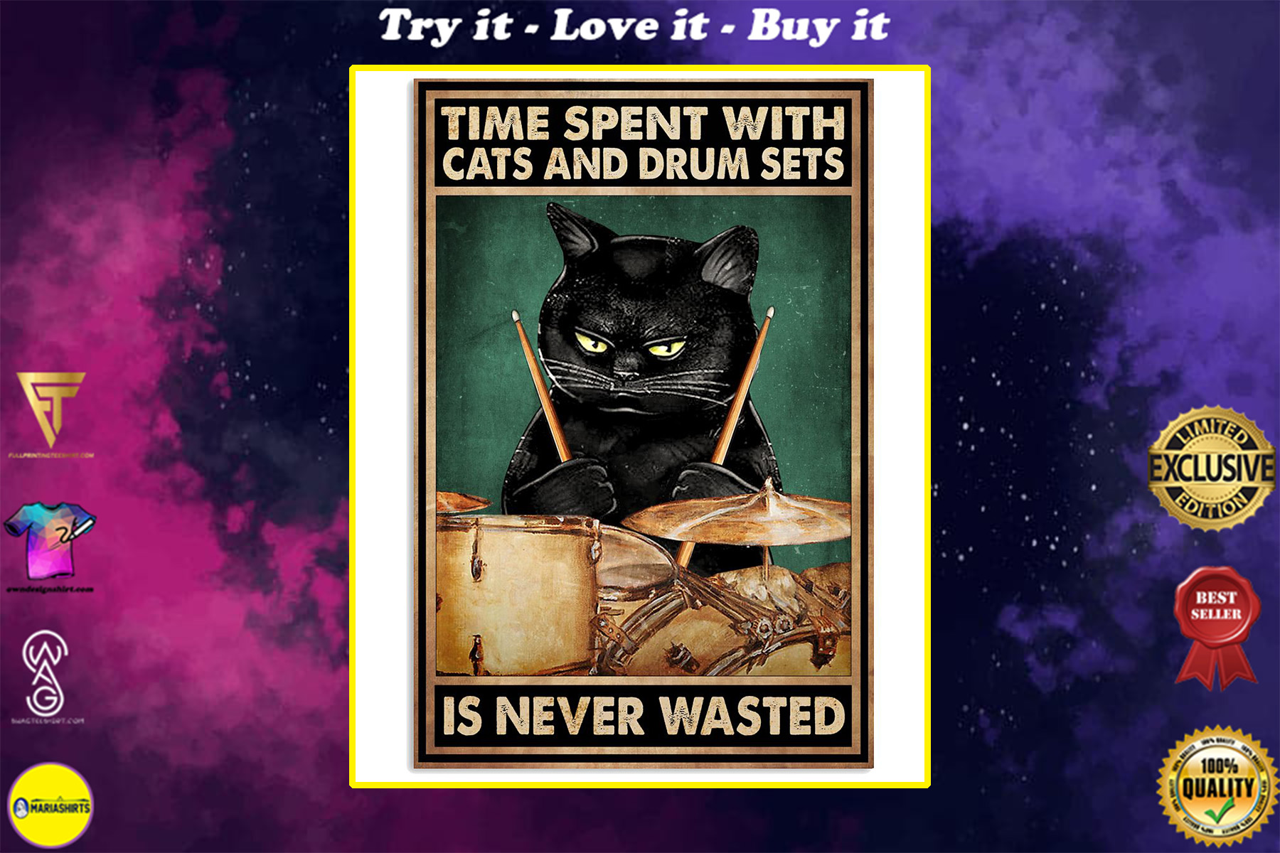 time spent with books and cats is never wasted vintage poster