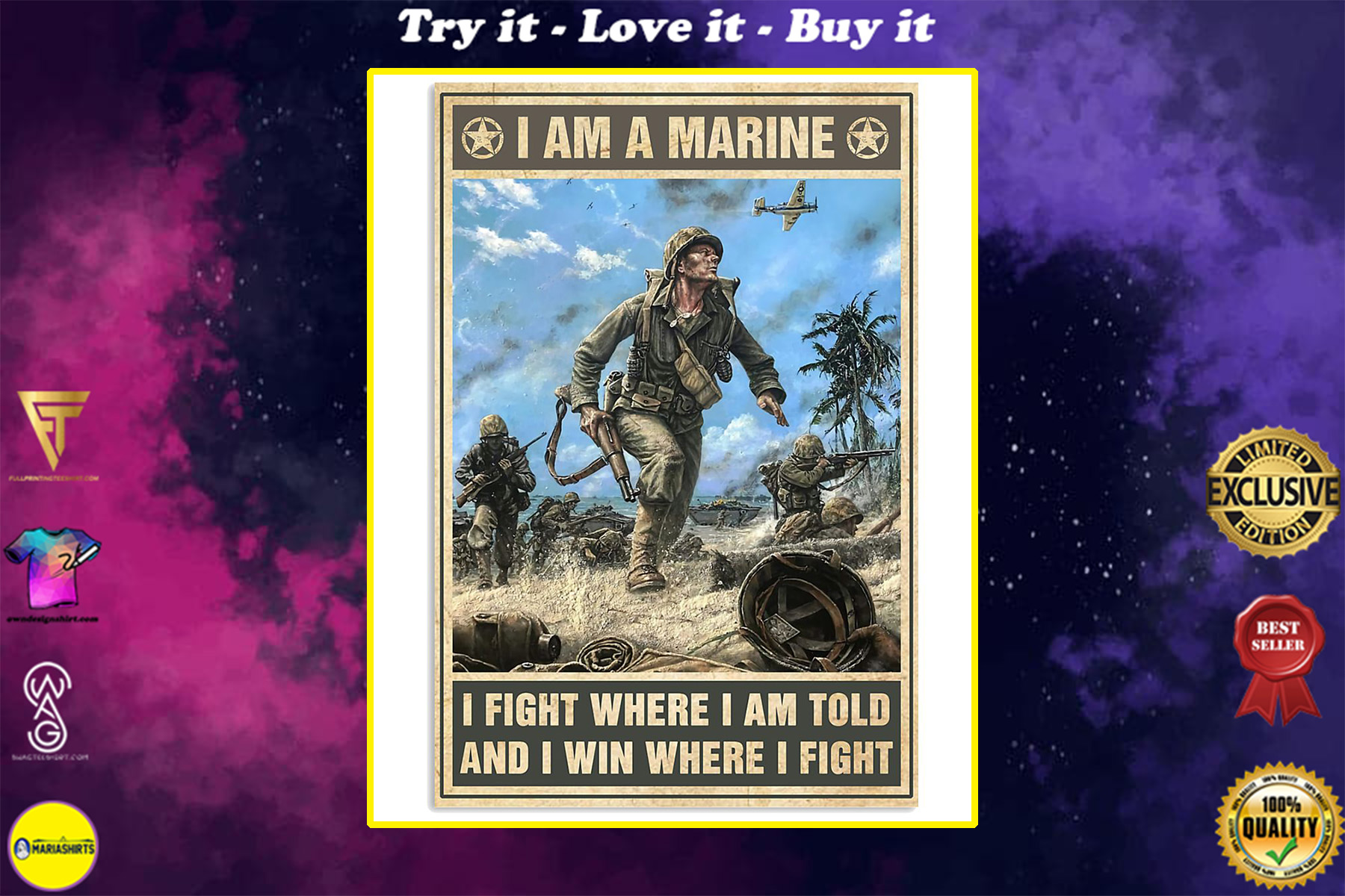vintage i am a marine i fight where i am told and i win where i fight poster