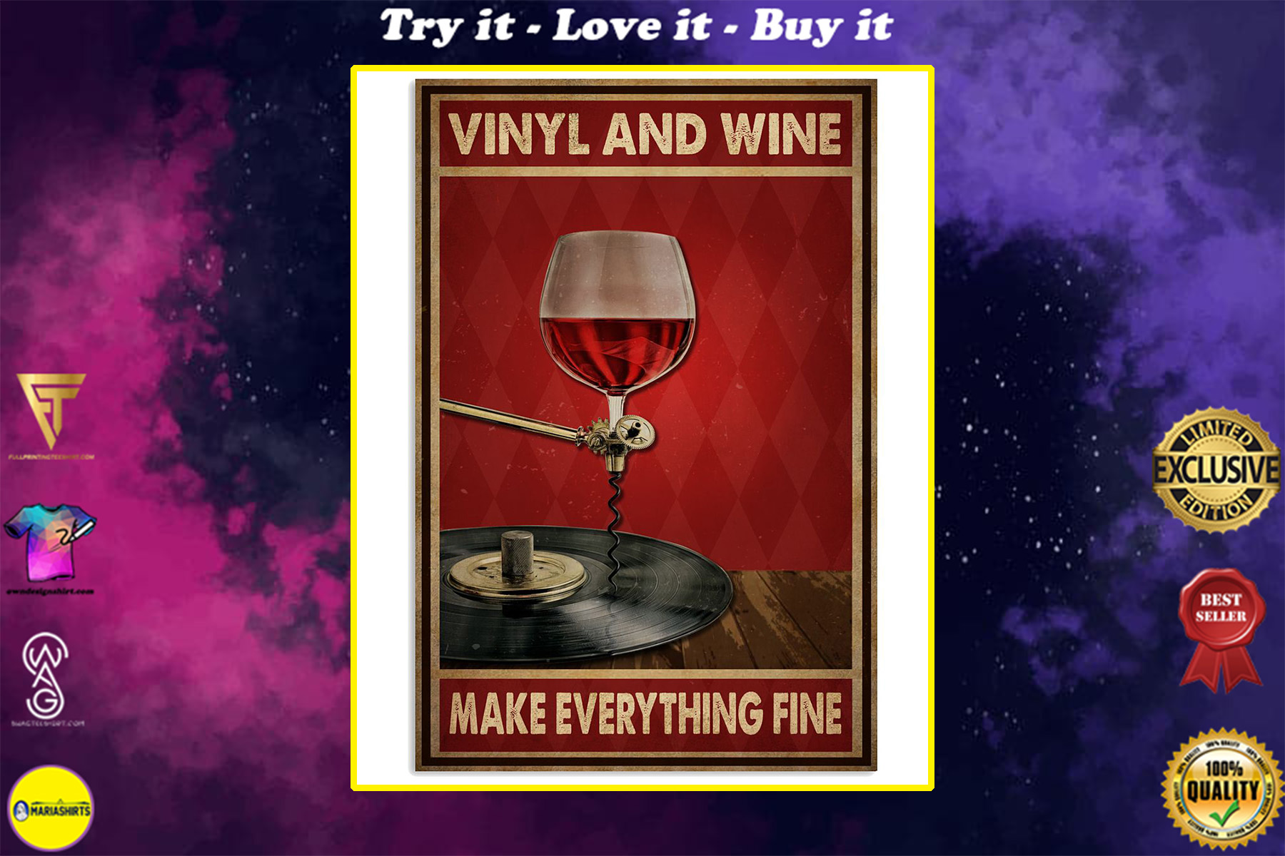 vinyl and wine make everything fine poster