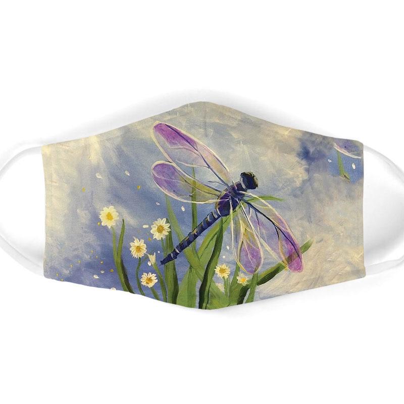 watercolor flower and dragonfly all over print face mask 1