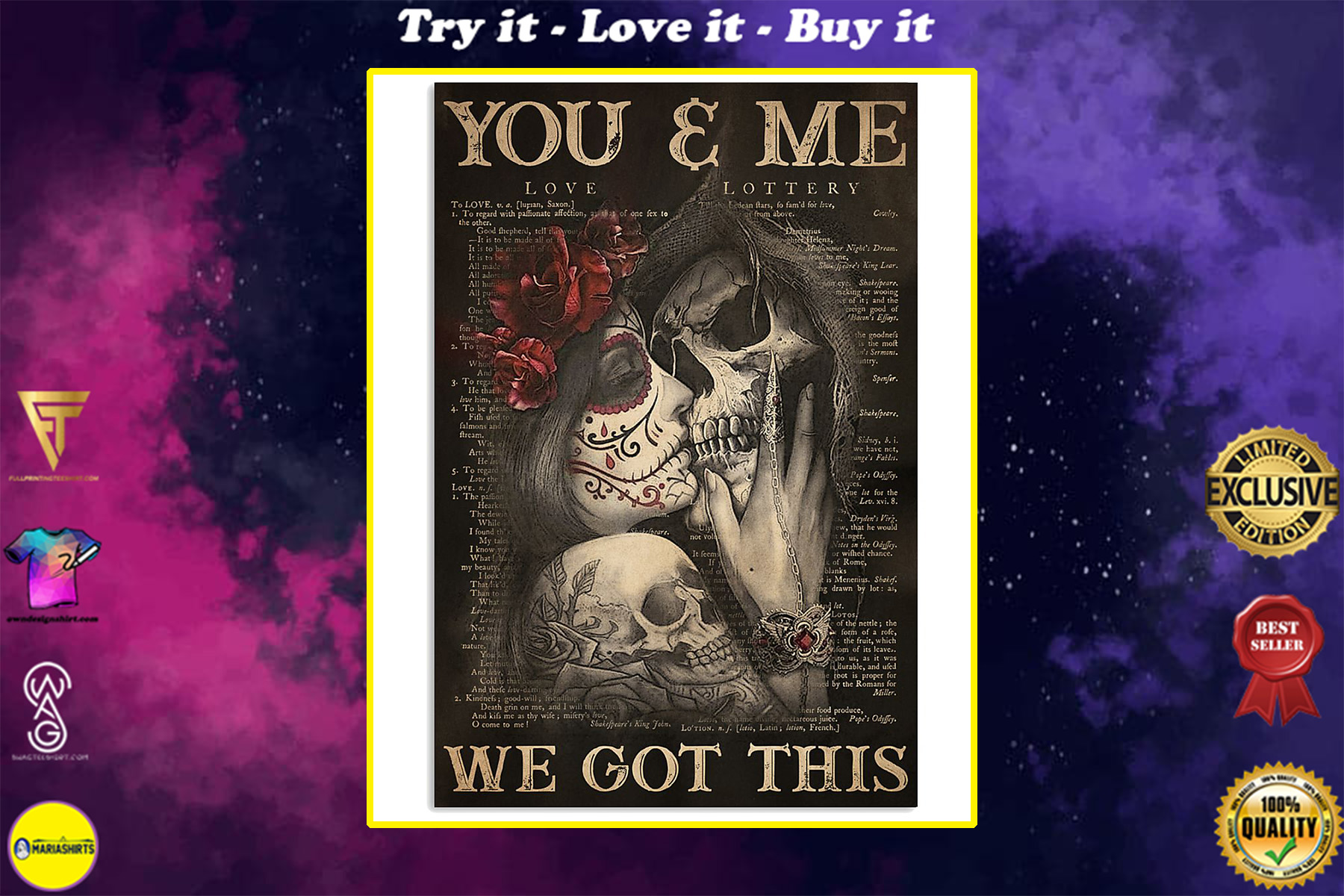 you and me we got this sugar skull couple poster