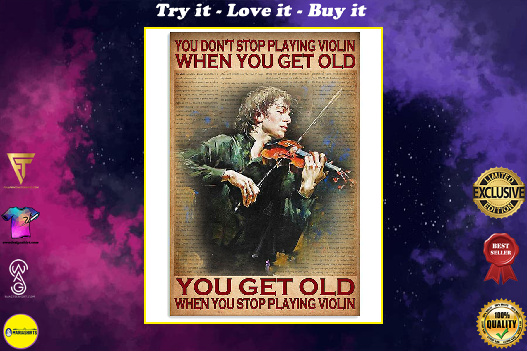 you dont stop playing violin when you get old you get old when you stop playing violin poster