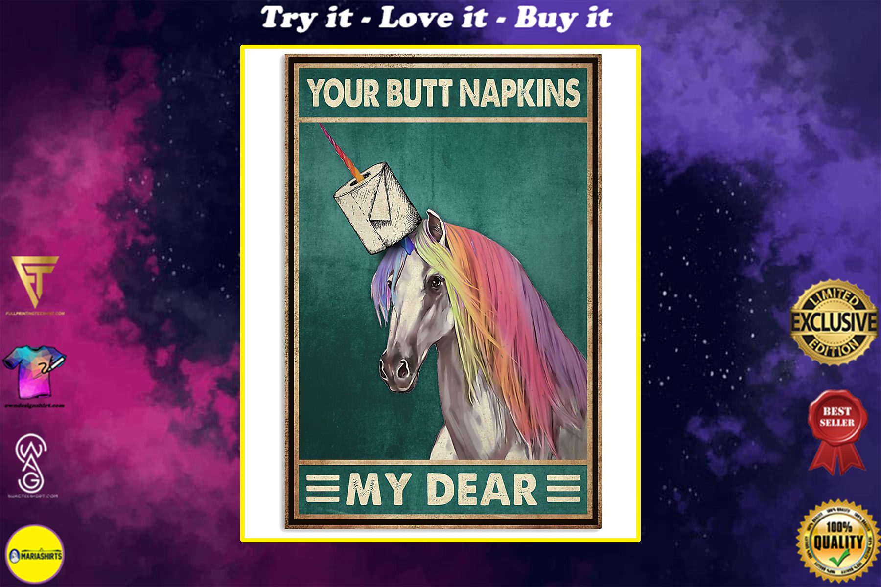 your butt napkins my dear unicorn toilet paper poster