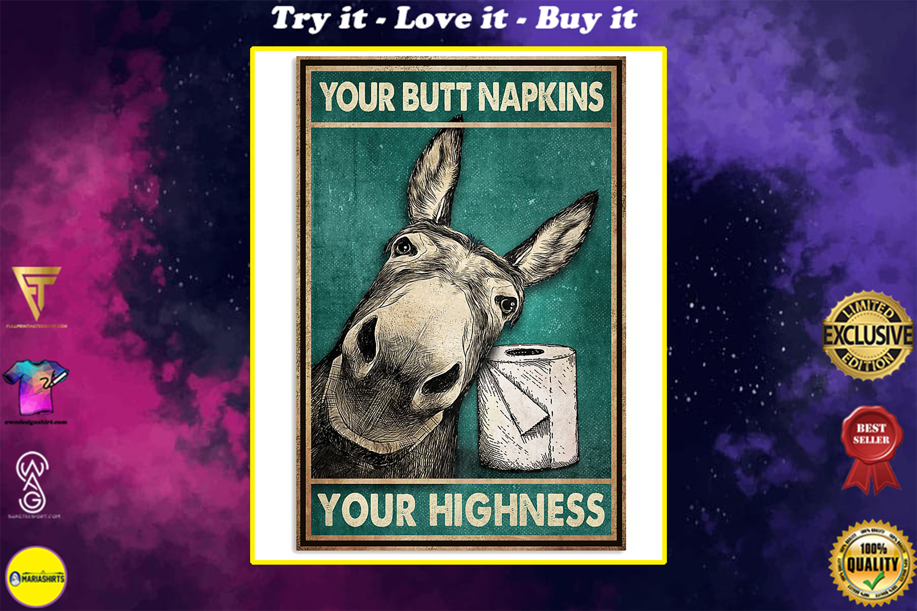 your butt napkins my highness donkey lover vintage poster