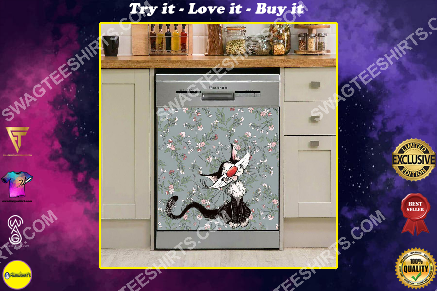 cat floral kitchen decorative dishwasher magnet cover