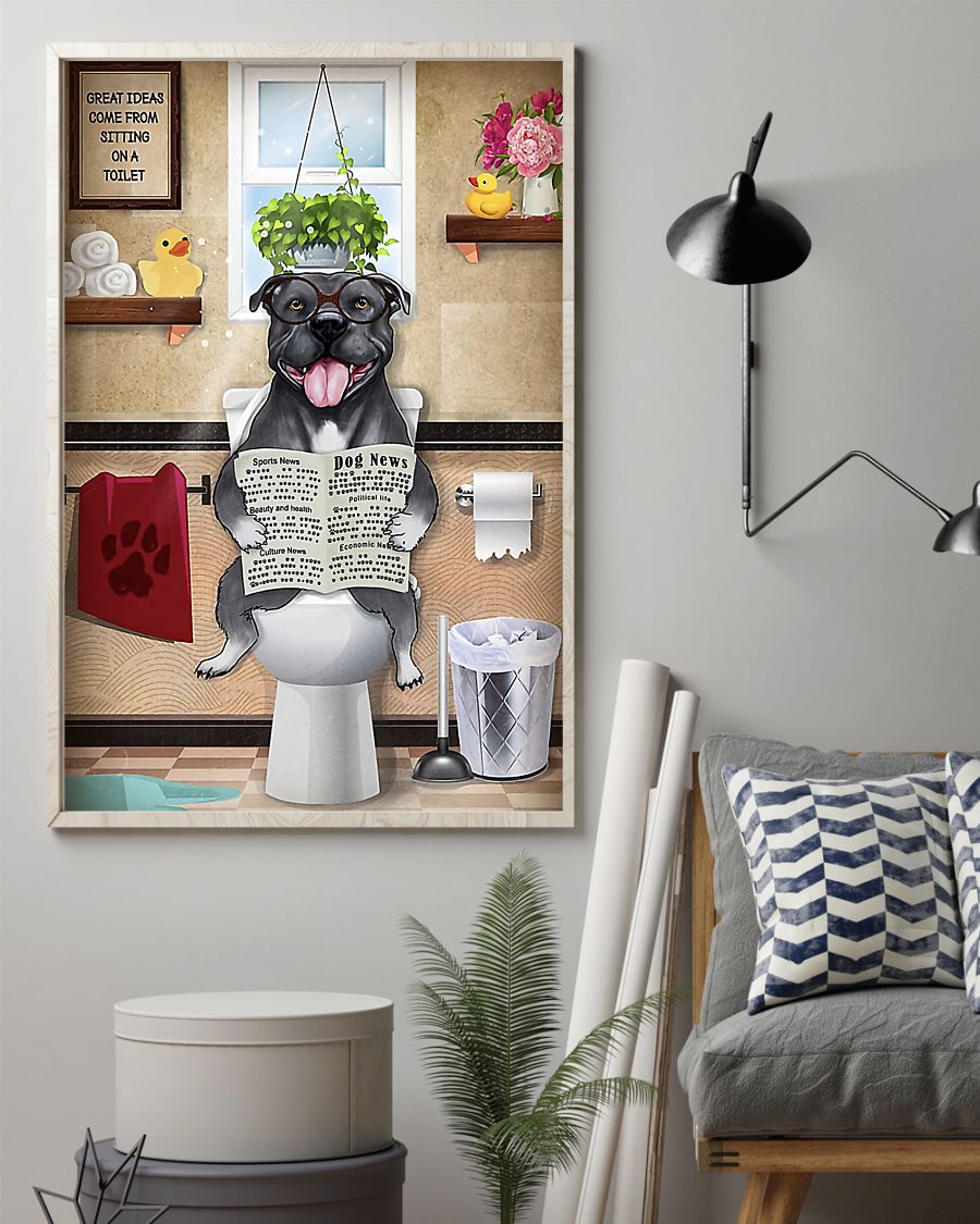 great ideas staffordshire bull terrier sitting on toilet poster 2