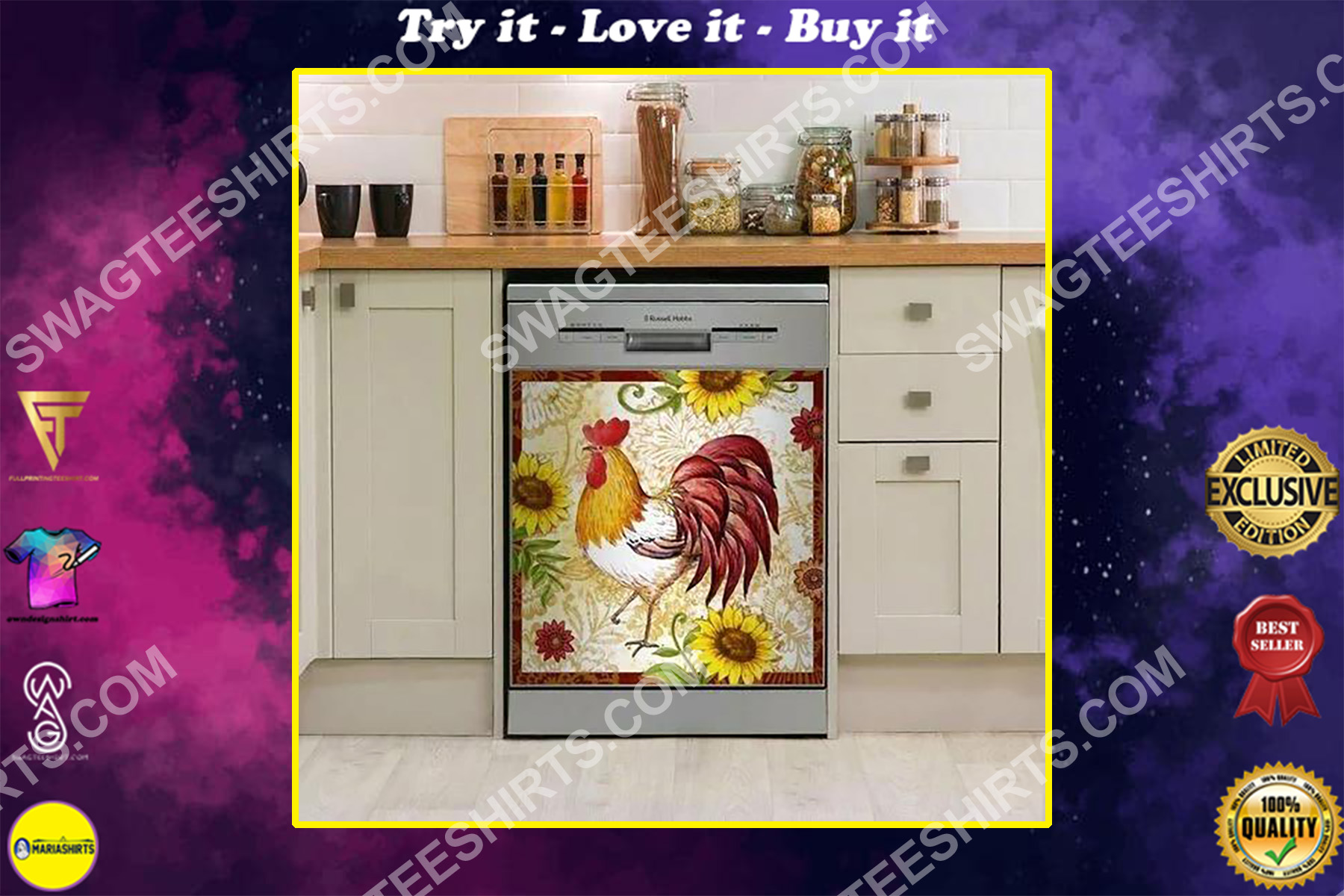 rooster chicken sunflower kitchen decorative dishwasher magnet cover