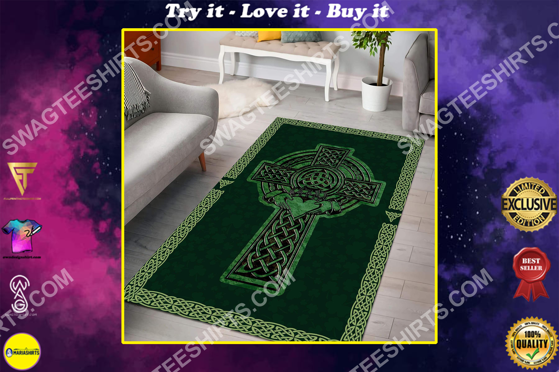 saint patrick's day cross all over printed rug
