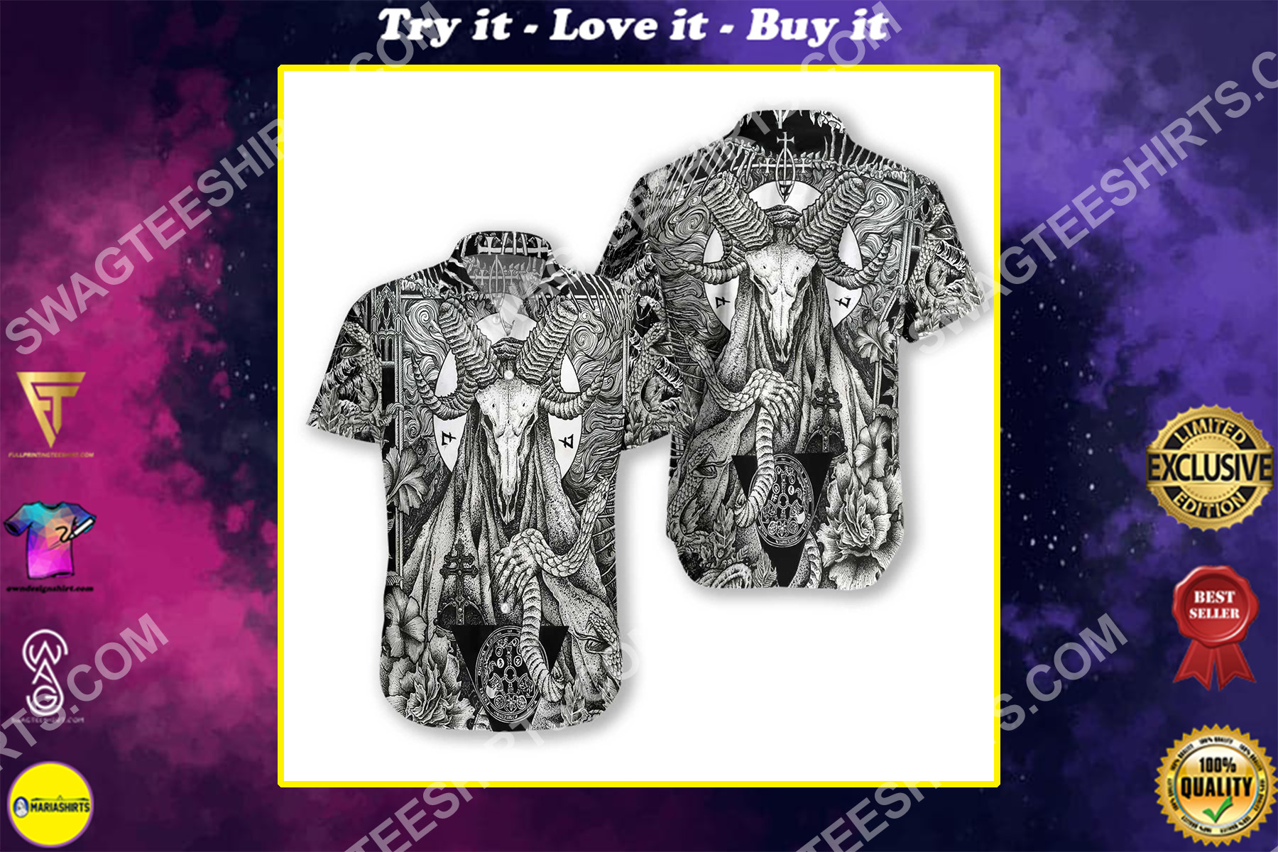 satanic pagan demon all over printed hawaiian shirt
