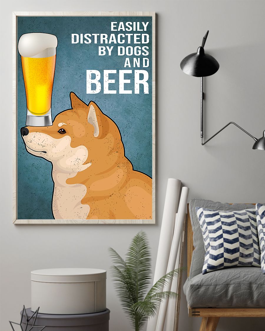 shiba inu easily distracted by dogs and beer vintage poster 2