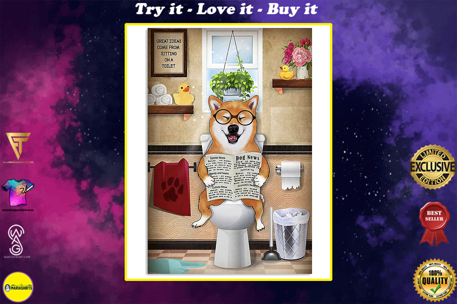 shiba inu sitting on toilet great ideas poster