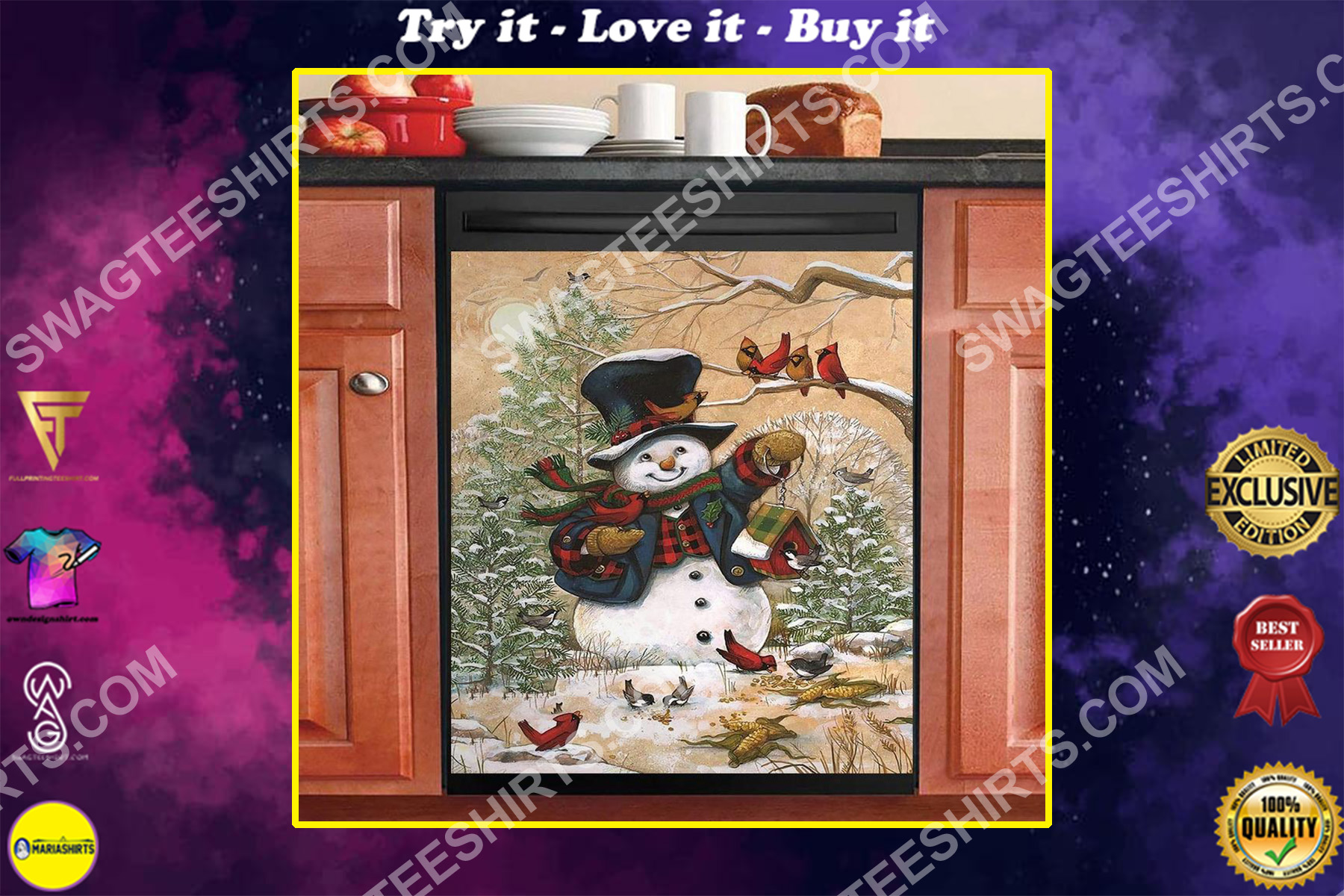 snowman and cardinals christmas kitchen decorative dishwasher magnet cover