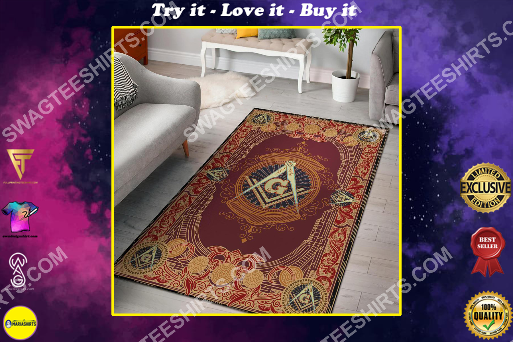 the freemason symbol red all over printed rug