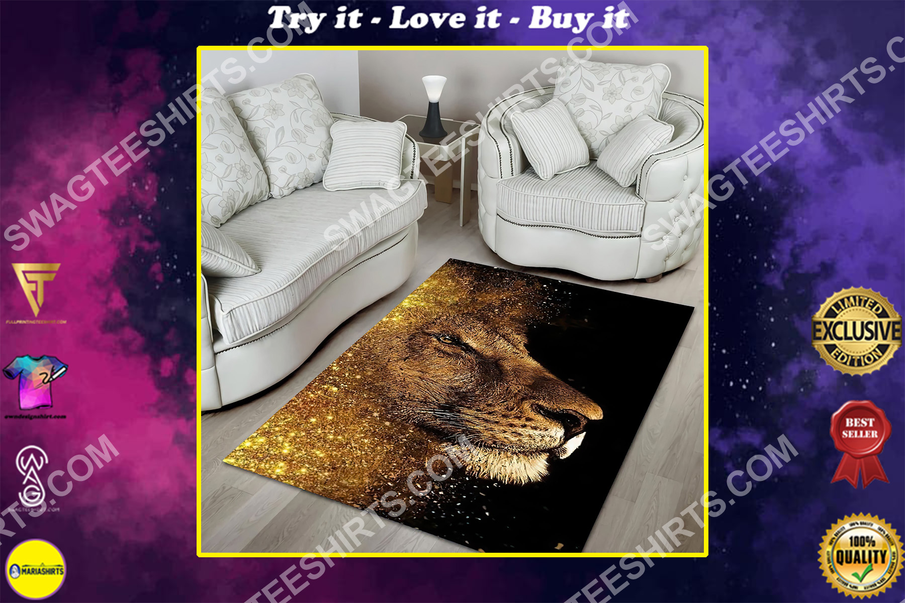 the golden lion all over printed rug