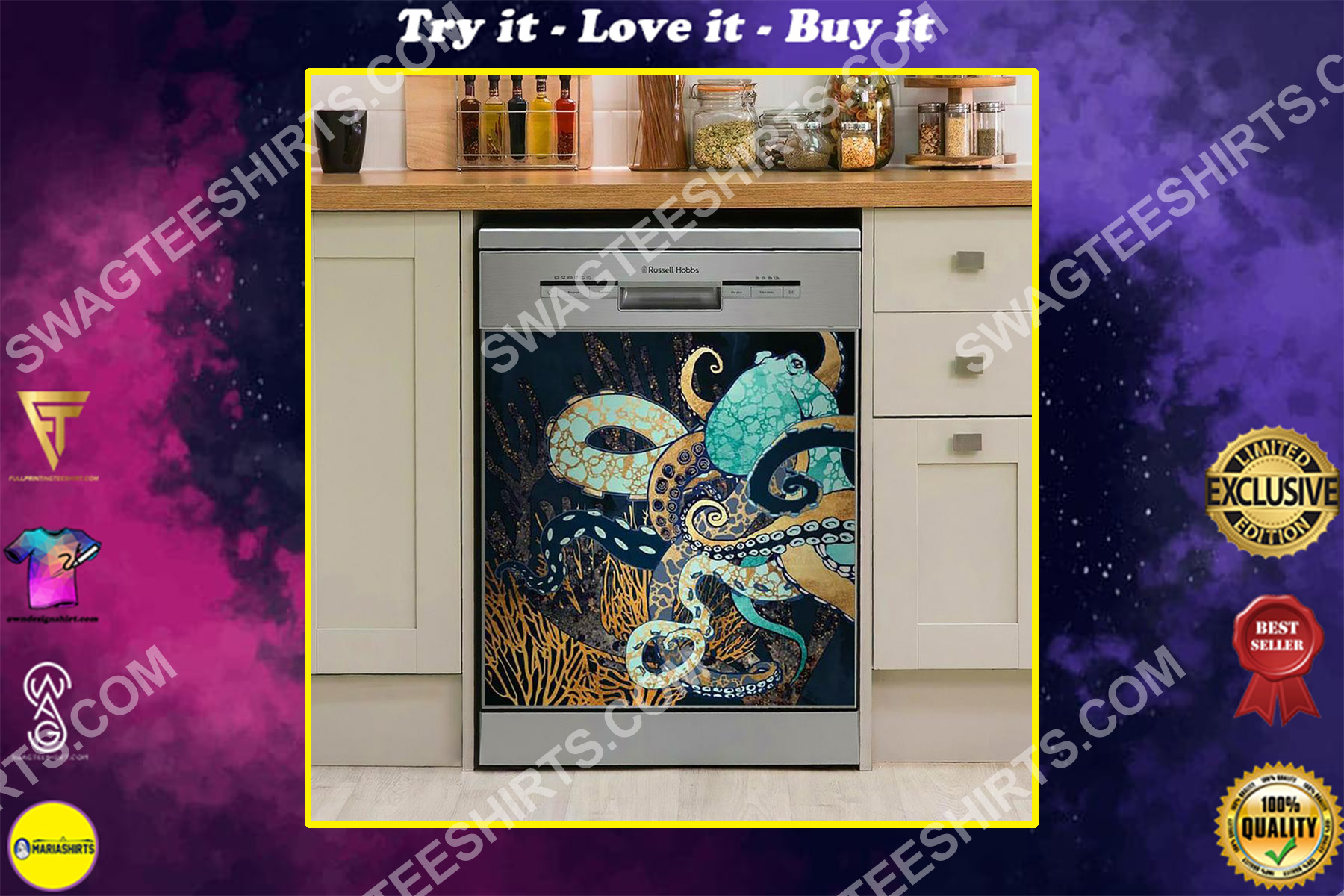 the octopus in the ocean kitchen decorative dishwasher magnet cover