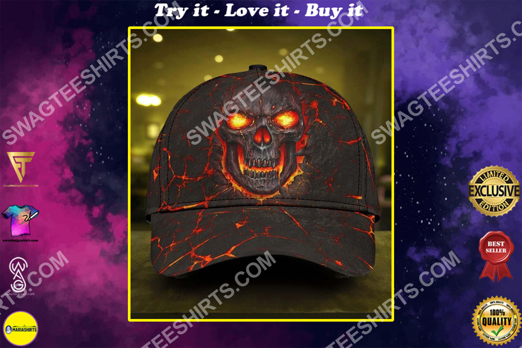 the skull fire all over printed classic cap