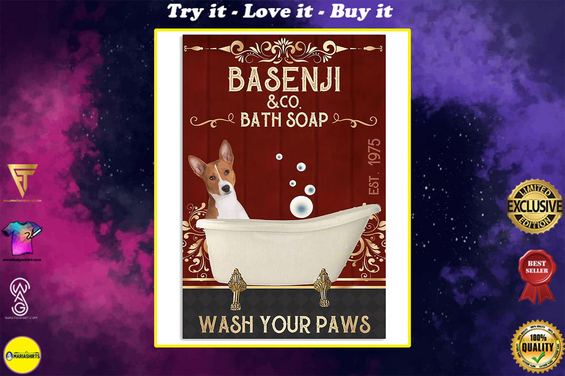 vintage basenji dog bath soap wash your paws poster