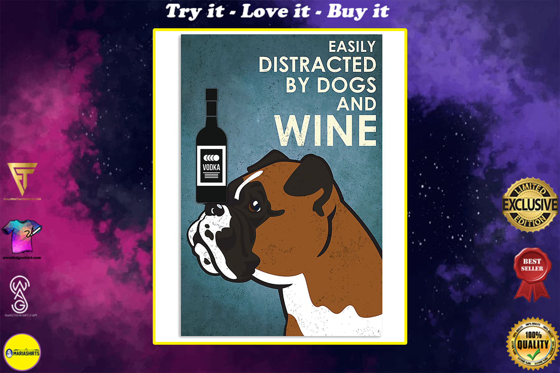 vintage boxer easily distracted by dogs and vodka poster
