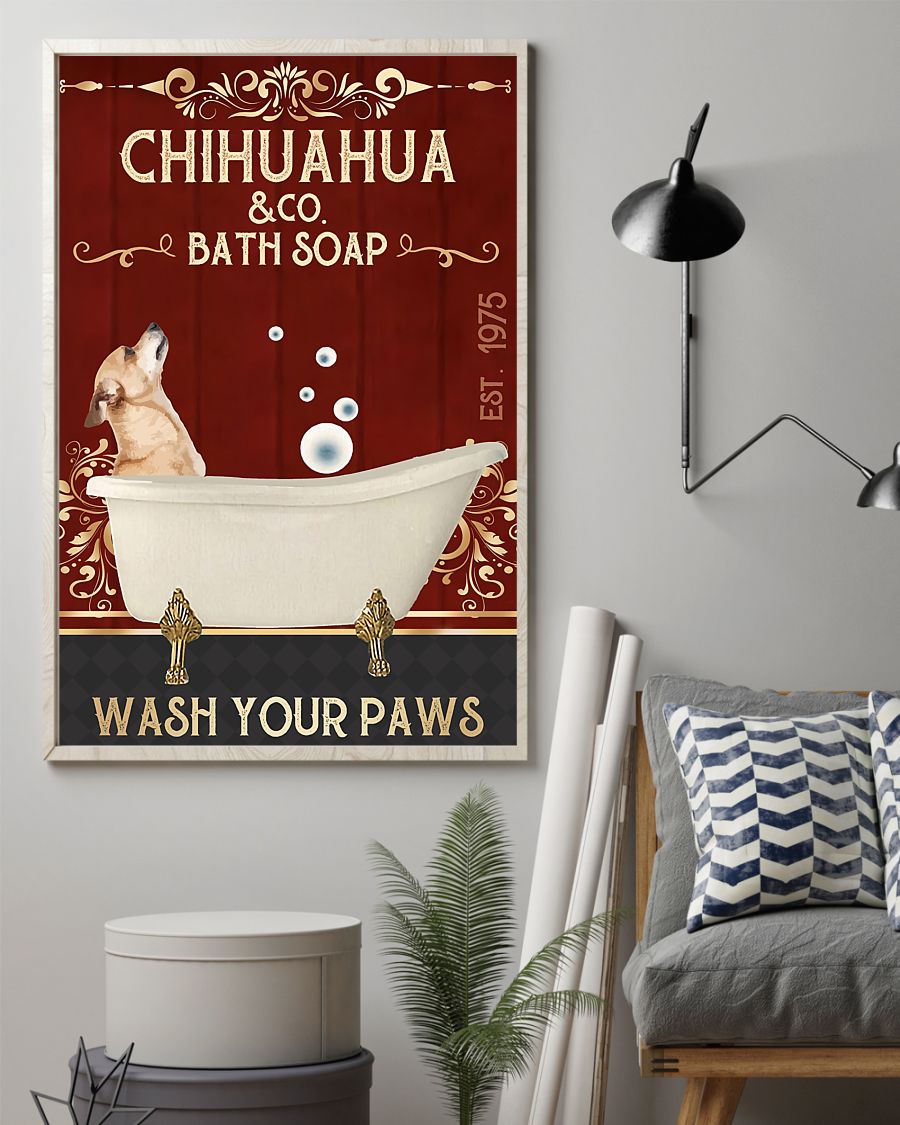 vintage dog chihuahua company bath soap wash your paws poster 2