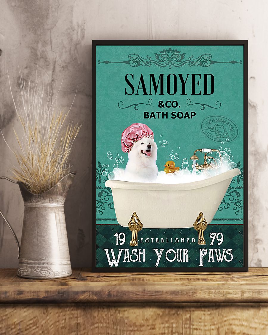 vintage dog samoyed bath soap wash your paws poster 5