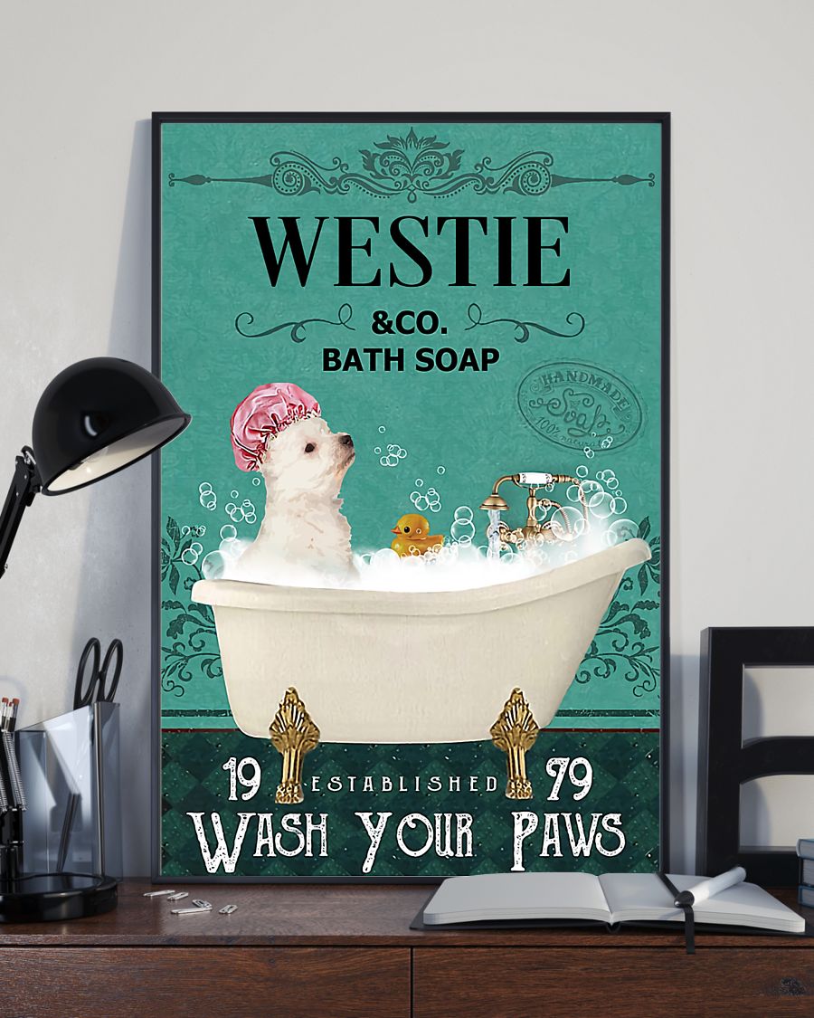 vintage dog westie bath soap wash your paws poster 4