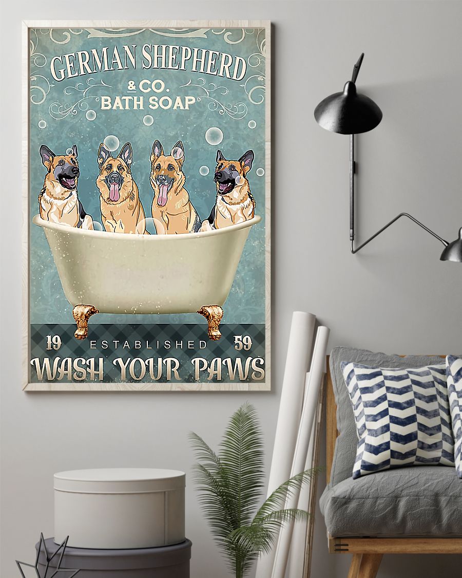 vintage german shepherd bath soap wash your paws poster 2